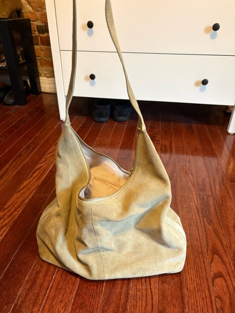 Suede Hobo Shoulder Bag in Light Green